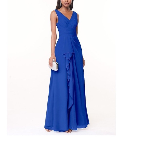 Azazie Dresses & Skirts - Azazie Julianna Gown Women Royal Blue Chiffon V-Neck Pleated Maxi Dress A4